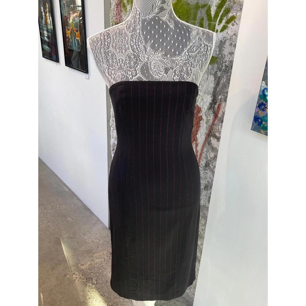 Strapless Pinstripe Midi Dress